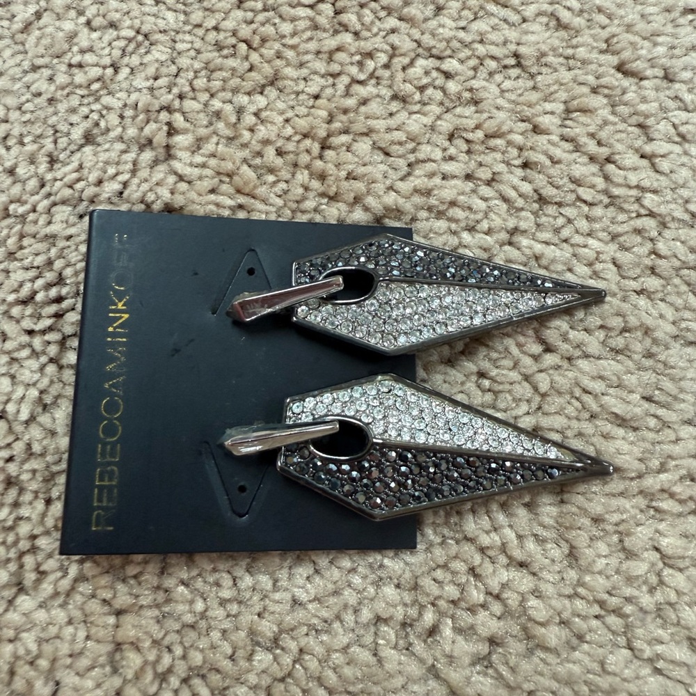 Rebecca Minkoff Silver and Black Geometric Earrings - Picture 3 of 4